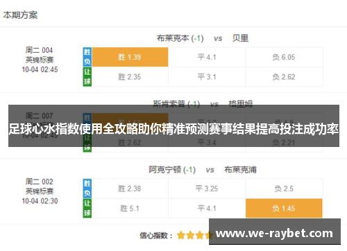 足球心水指数使用全攻略助你精准预测赛事结果提高投注成功率